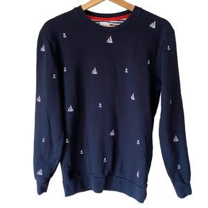 Zara Navy Blue Crewneck Sweatshirt Sailboats Anchors Preppy Classic Summer Sm